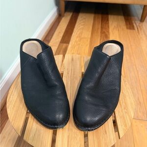 Black Leather Heeled Mules